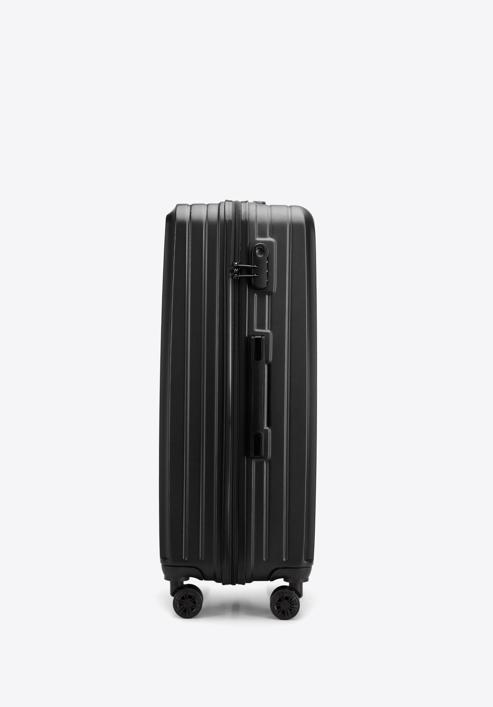 Nagy bőrönd ABS-ből átlós vonalakkal, fekete, 56-3A-743-30, Fénykép 2