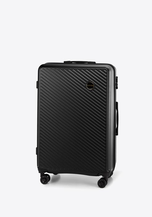Nagy bőrönd ABS-ből átlós vonalakkal, fekete, 56-3A-743-30, Fénykép 4