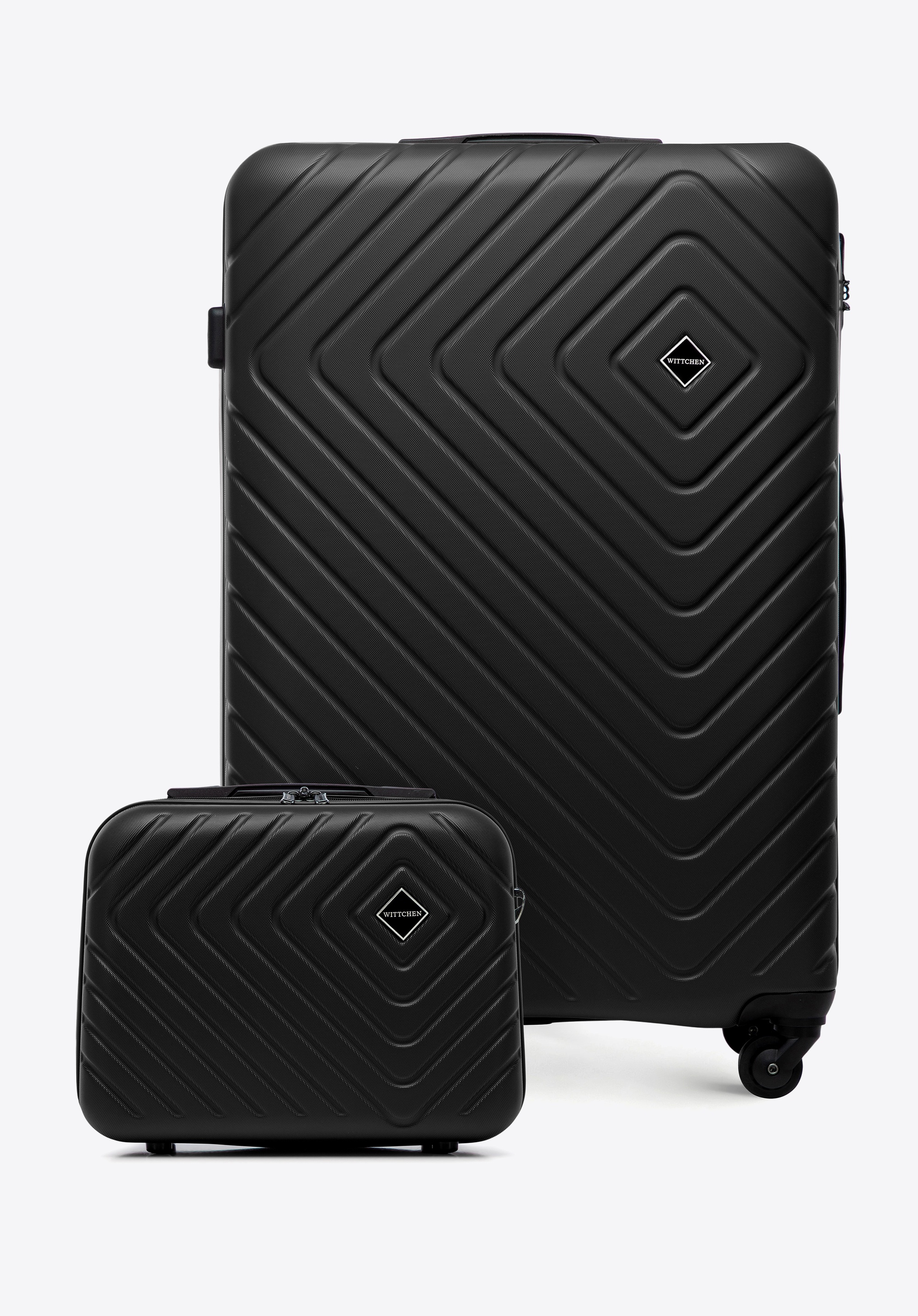 Nagy bőrönd és kozmetikai táska ABS-ből geometrikus dombornyomással, fekete, 56-3A-753-11K, Fénykép 1