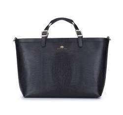 Nagyméretű női bőr táska gyíkbőr textúrával, fekete, 15-4-240-1, Fénykép 1
