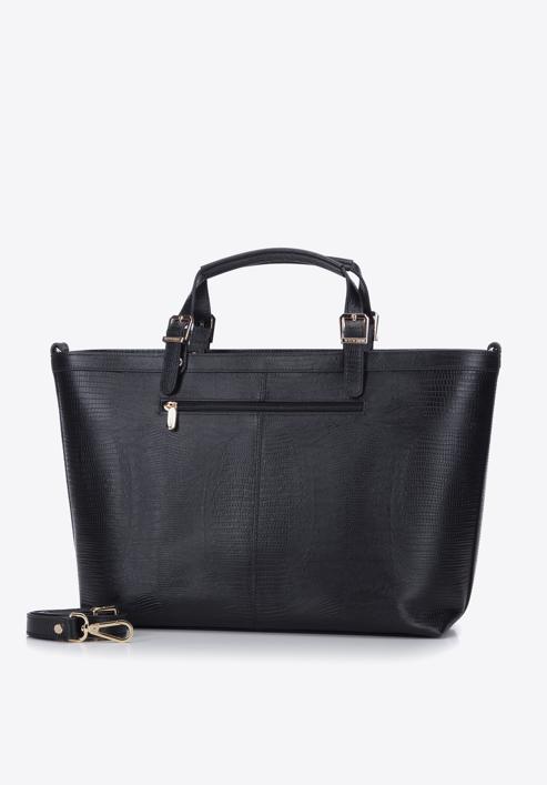 Nagyméretű női bőr táska gyíkbőr textúrával, fekete, 15-4-240-1, Fénykép 2
