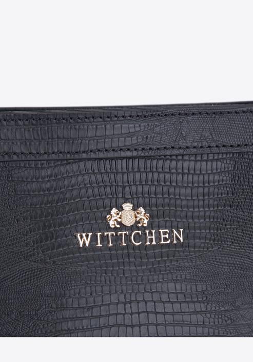 Nagyméretű női bőr táska gyíkbőr textúrával, fekete, 15-4-240-1, Fénykép 4