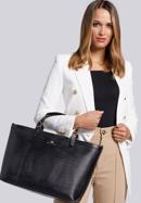 Nagyméretű női bőr táska gyíkbőr textúrával, fekete, 15-4-240-1, Fénykép 9