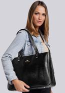 Szögletes női bőr shopper táska gyíkbőr textúrával, fekete, 15-4-239-1, Fénykép 9