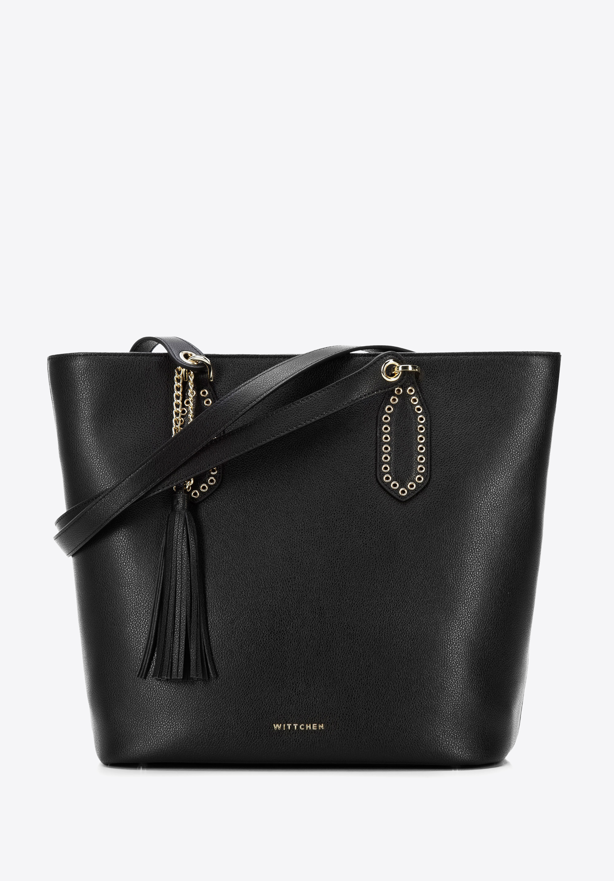 Női bőr shopper táska bojttal