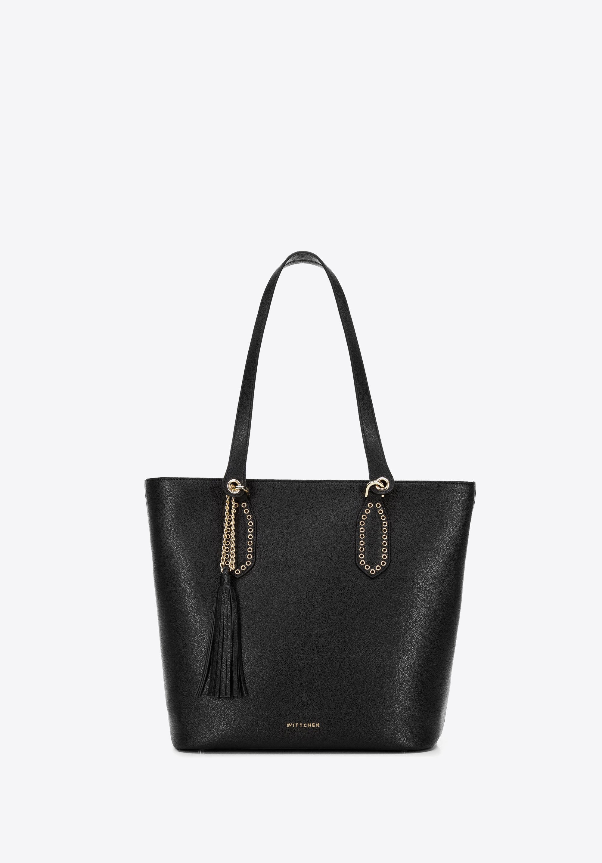 Női bőr shopper táska bojttal