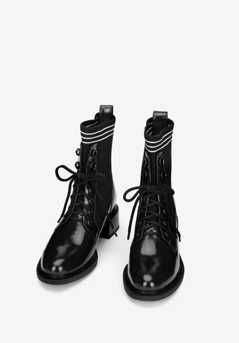 Női lakkbőr bakancs zokni szerű kiegészítéssel, fekete, 93-D-954-8-36, Fénykép 2