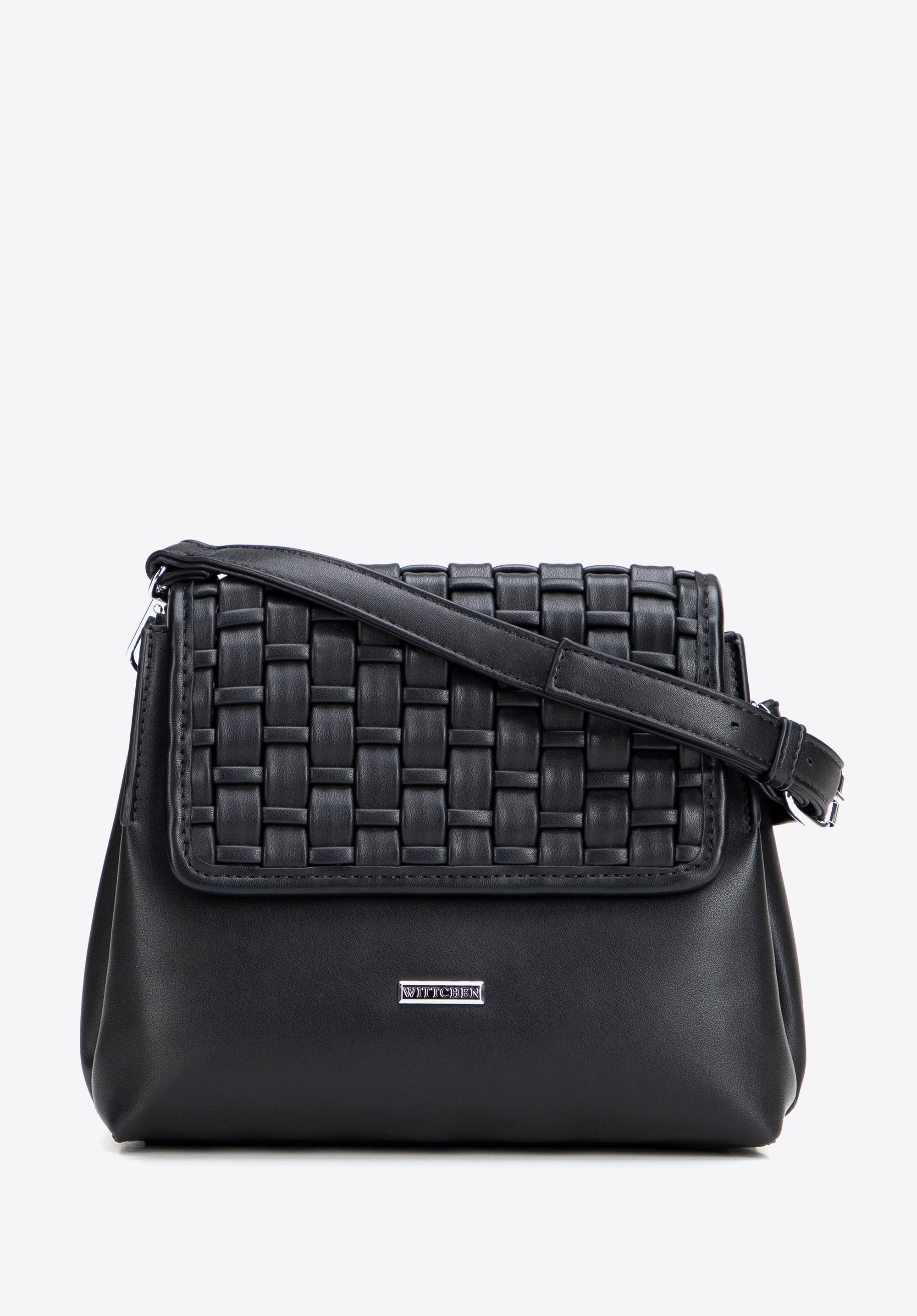 Női crossbody táska szőtt fedéllel, fekete, 94-4Y-608-1, Fénykép 1