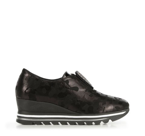 Női éktalpú, fémes fényű cipő, fekete, 95-D-651-1-39, Fénykép 1