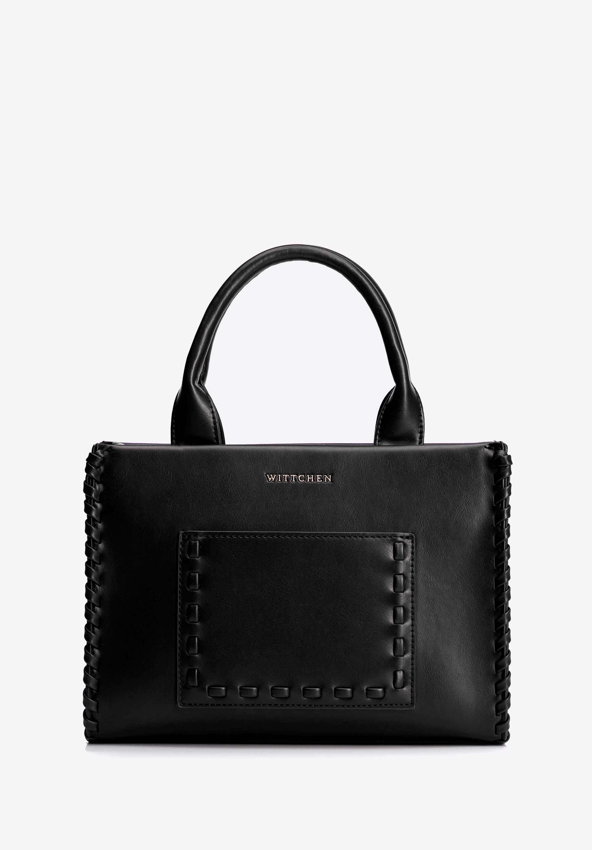 Női műbőr táska díszvarrással, fekete, 101-4Y-400-5, Fénykép 1