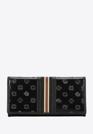 Női monogramos dombornyomott lakkozott bőr pénztárca szalaggal, fekete, 34-1-075-11, Fénykép 1