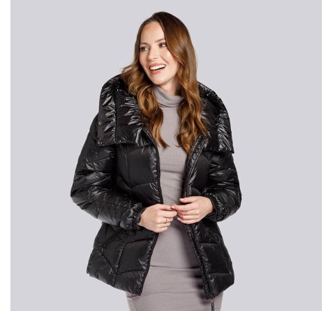 Női nejlon cikcakk steppelt kabát, fekete, 93-9D-403-8-2XL, Fénykép 1
