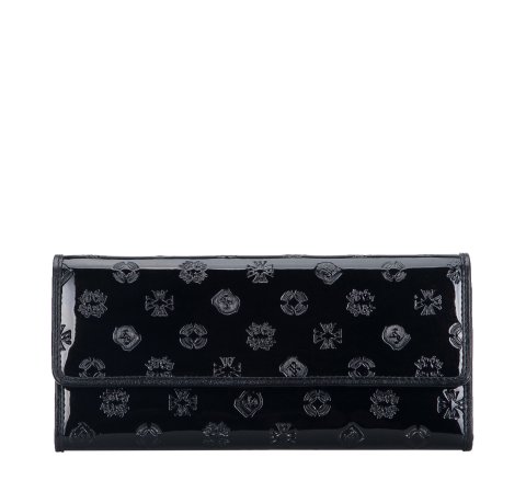 Női pénztárca, monogrammal dombornyomott lakkozott bőrből, fekete, 34-1-413-FF, Fénykép 1