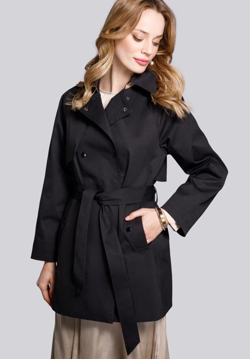 Női rövid kétsoros trendi kabát, fekete, 92-9N-400-1-2XL, Fénykép 1