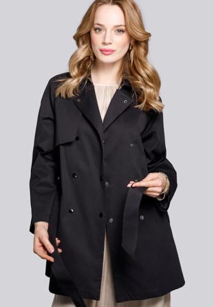 Női rövid kétsoros trendi kabát, fekete, 92-9N-400-1-S, Fénykép 1