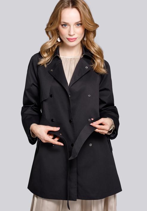 Női rövid kétsoros trendi kabát, fekete, 92-9N-400-1-2XL, Fénykép 3