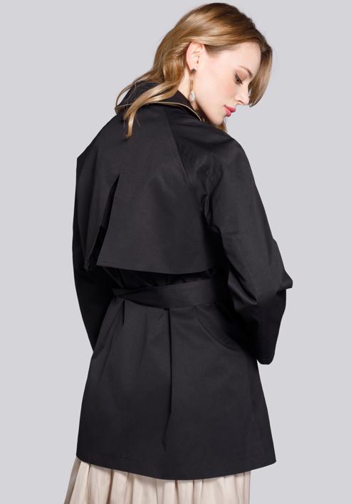 Női rövid kétsoros trendi kabát, fekete, 92-9N-400-1-2XL, Fénykép 6