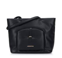 Női shopper táska zsebbel, puha ökobőrből, fekete, 95-4Y-426-1, Fénykép 1