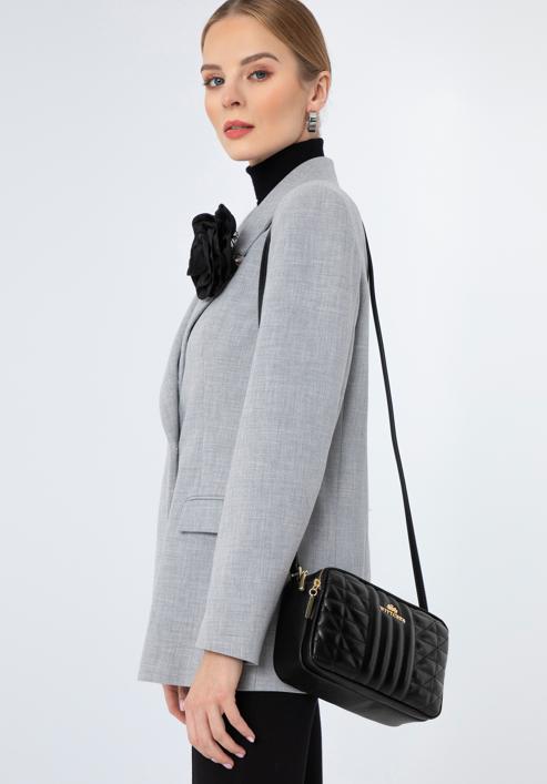 Női steppelt bőr crossbody táska, fekete, 97-4E-630-N, Fénykép 15