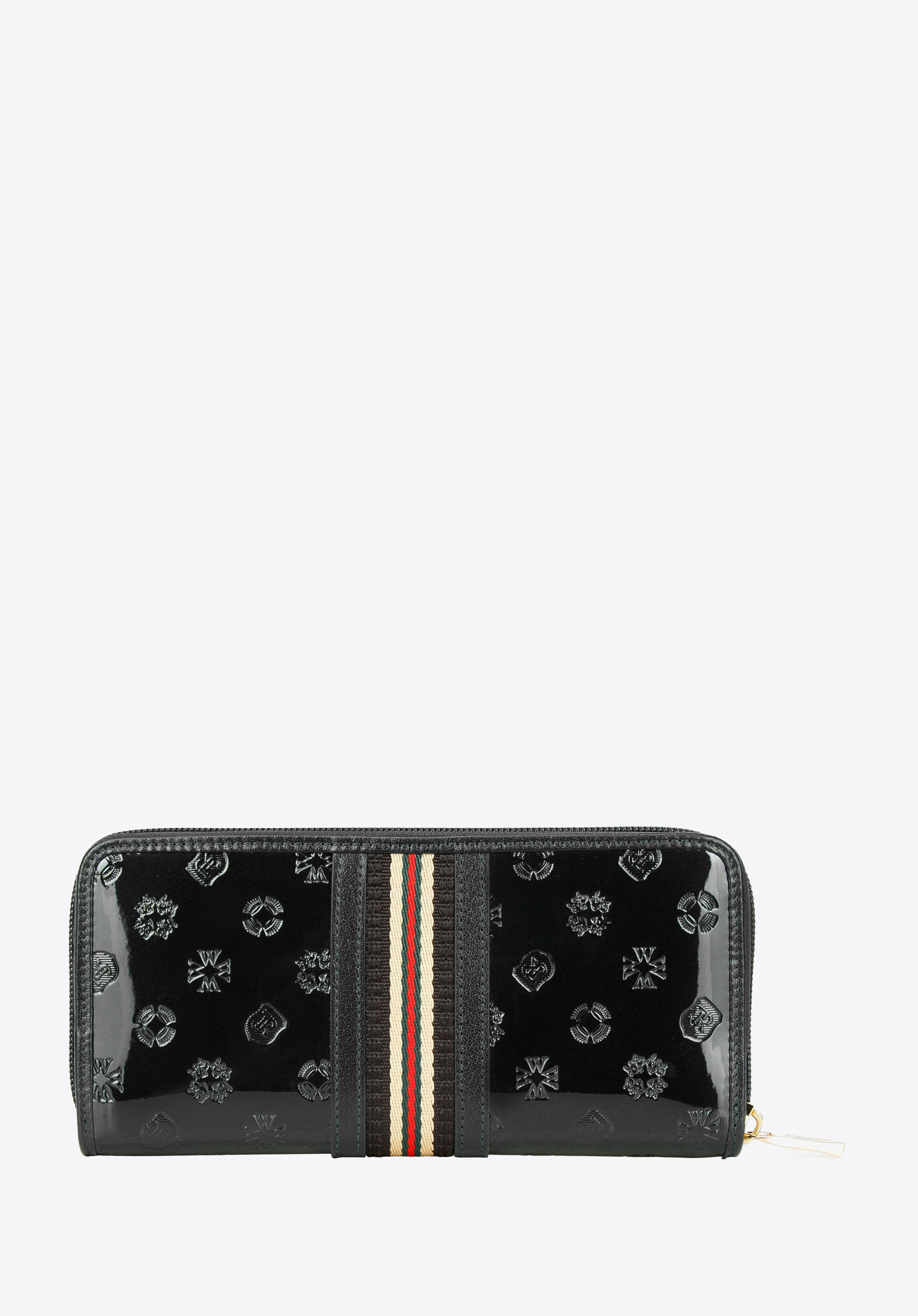 Női szalagos, monogramos lakkbőr pénztárca