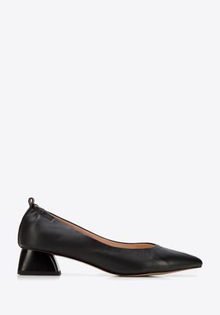 Női tömbsarkú bőrcipő gumis sarokszegéllyel, fekete, 94-D-502-1-37, Fénykép 1
