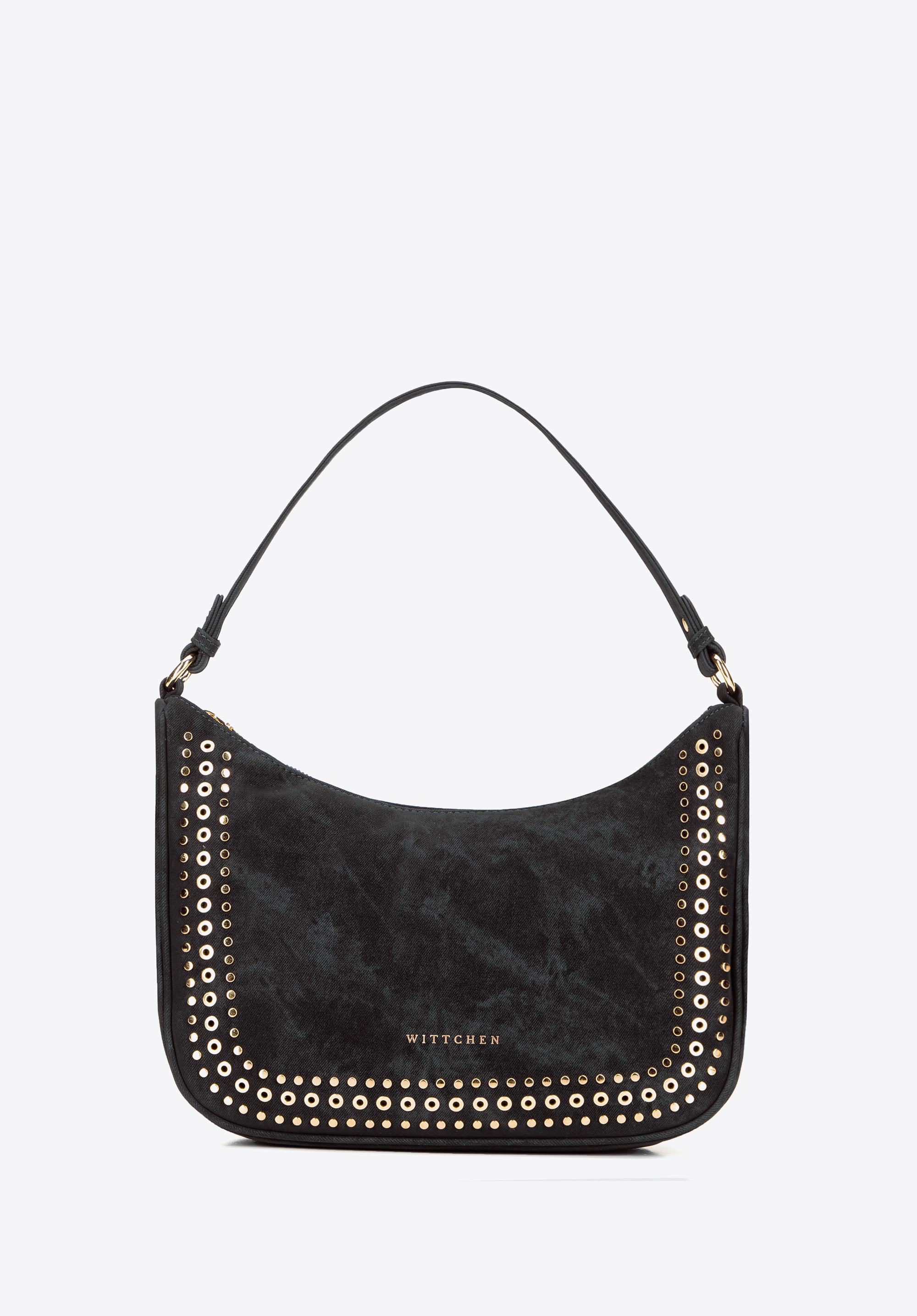 Dekoratív strasszokkal díszített női válltáska, fekete, 101-4Y-713-1, Fénykép 1