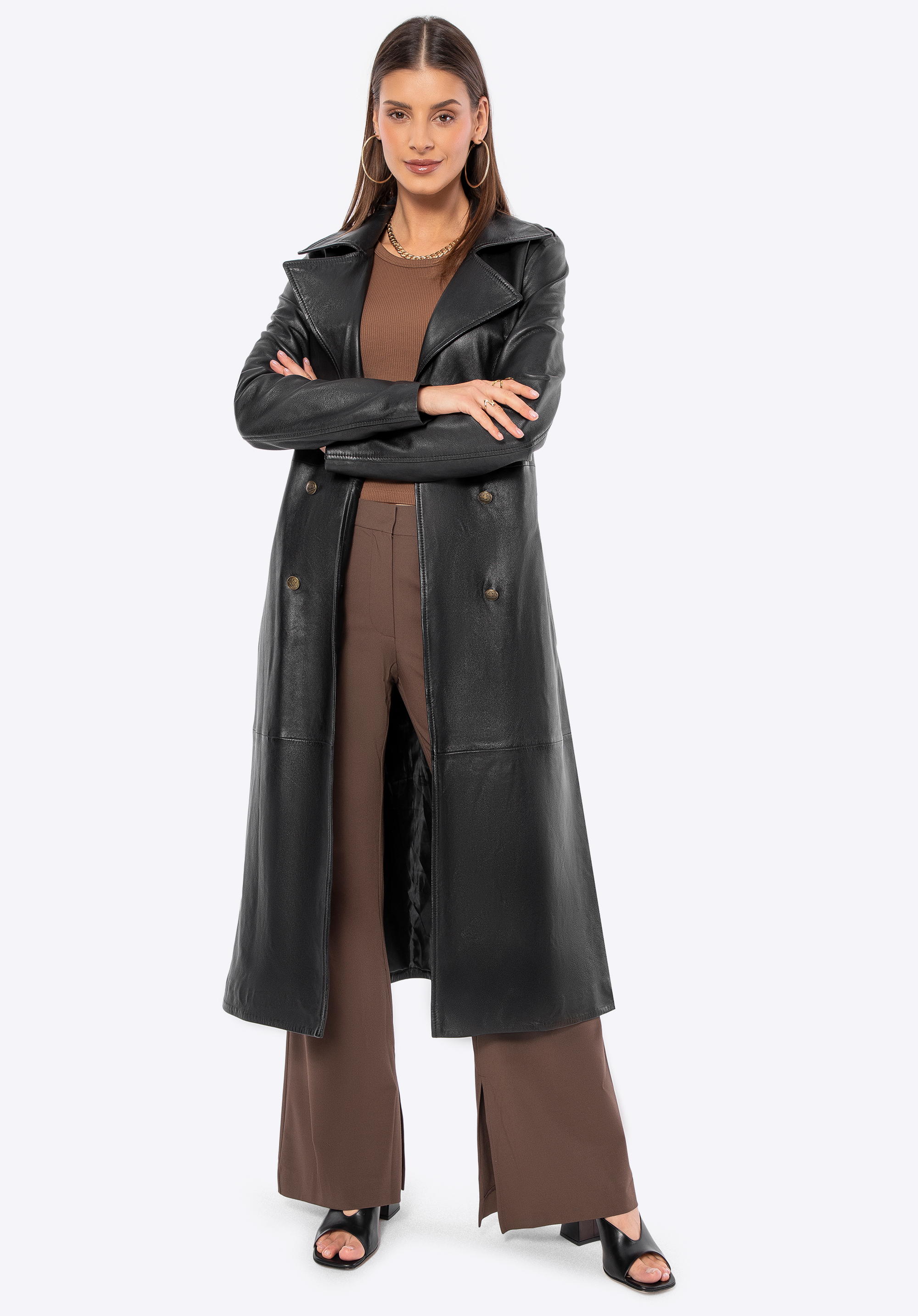 Női báránybőr kabát kétsoros gombbal fekete