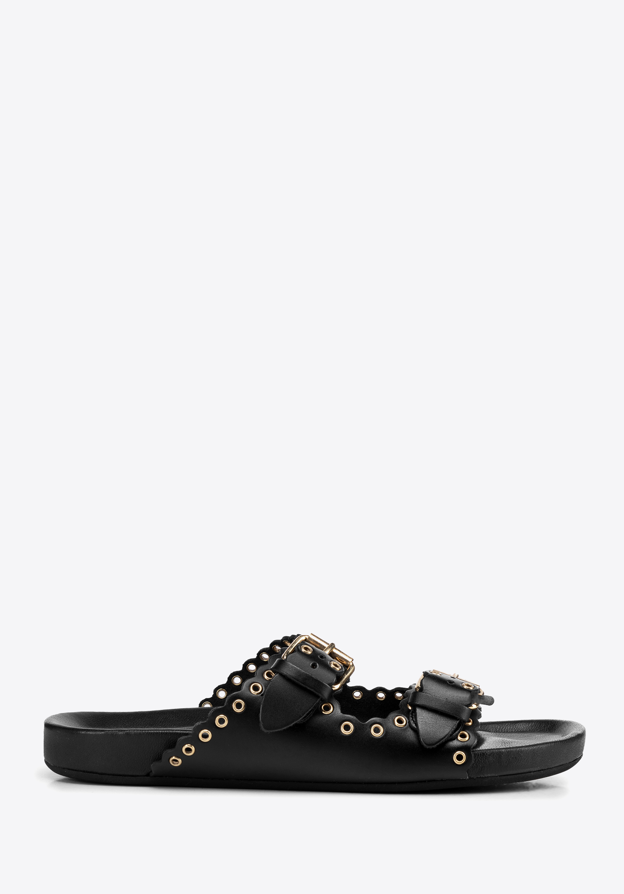 Női bőr bebújós szandál dekoratív pántokkal, fekete, 100-D-551-9-35, Fénykép 1