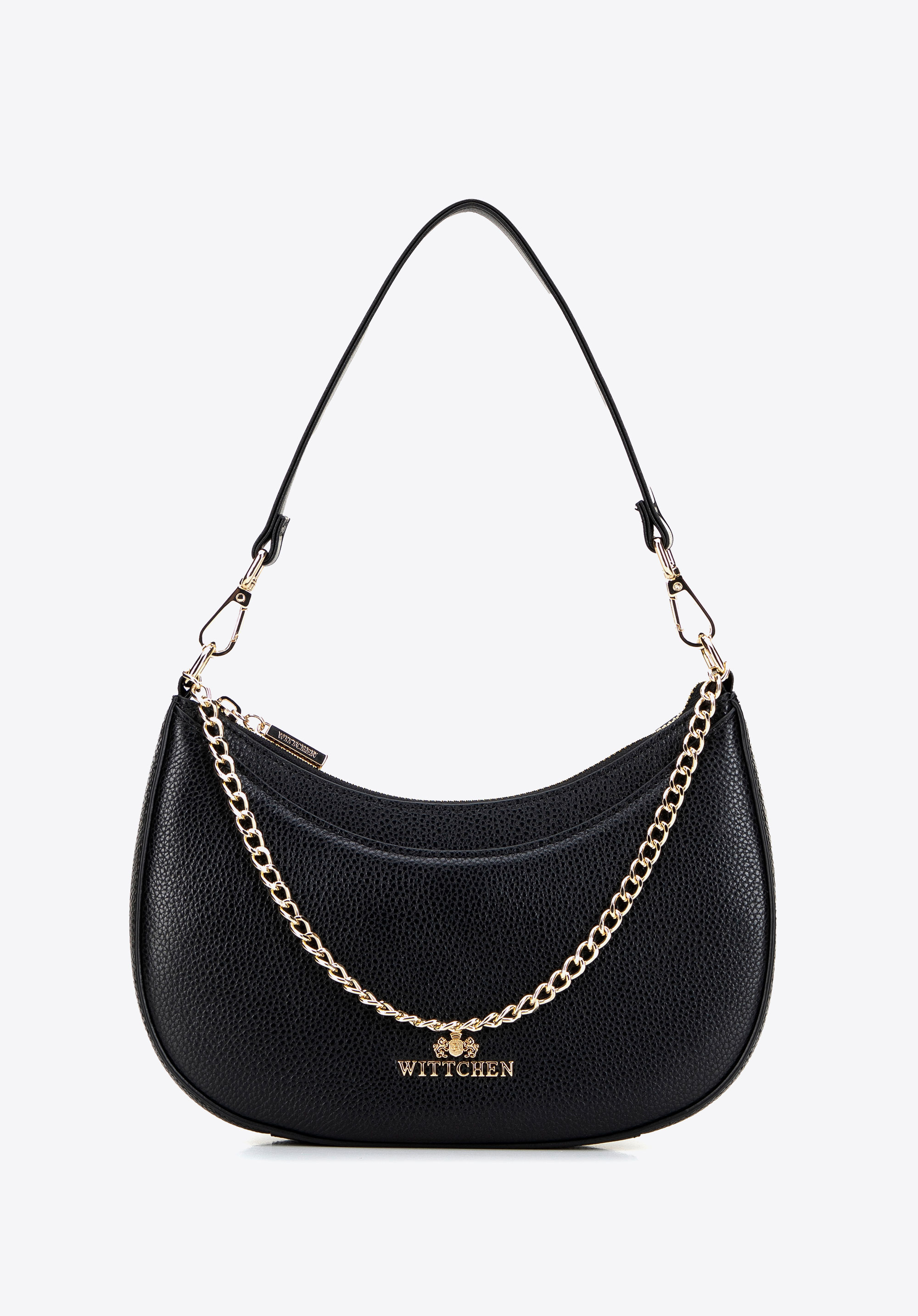 Női bőr kézitáska dekoratív láncdíszítéssel, fekete, 101-4E-624-1, Fénykép 1