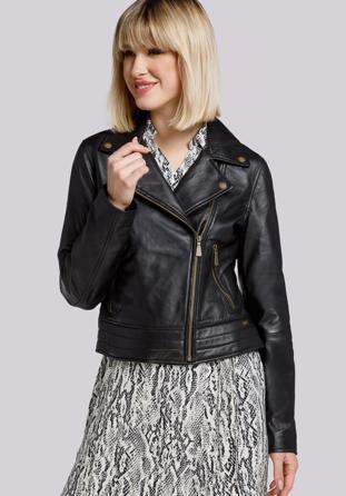 Női bőr motoros kabát steppelt aljjal, fekete, 94-09-802-1-2XL, Fénykép 1