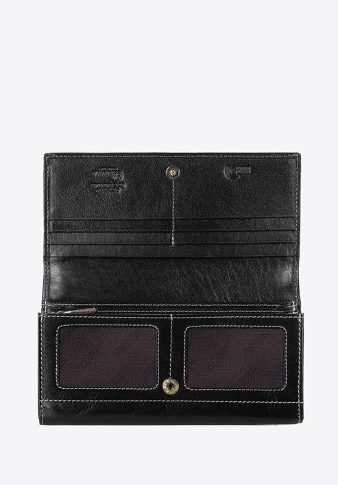 Női bőr pénztárca díszvarrással, fekete, 14-1-122-L1, Fénykép 2