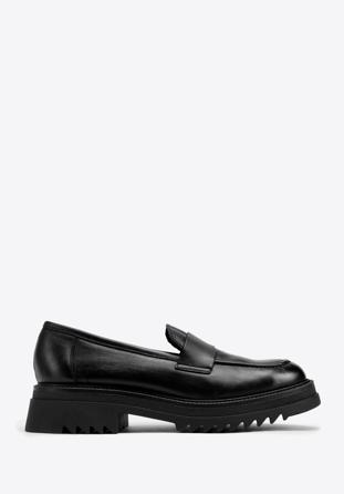Női bőr platform loafer cipő, fekete, 97-D-302-1-40, Fénykép 1