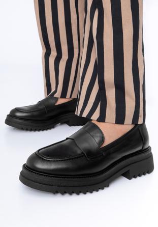 Női bőr platform loafer cipő, fekete, 97-D-302-1-41, Fénykép 1