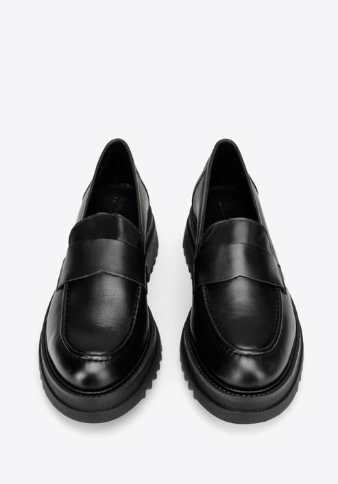 Női bőr platform loafer cipő, fekete, 97-D-302-1-37, Fénykép 3