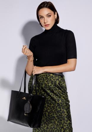 Női bőr shopper táska egzotikus hüllőbőr textúrával és kulcstartóval, fekete, 95-4E-612-1L, Fénykép 1