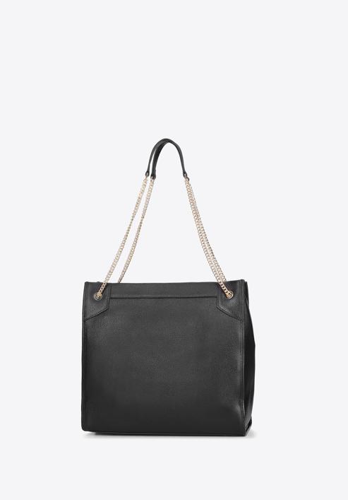 Női bőr shopper táska láncos pánttal, fekete, 93-4E-311-1, Fénykép 3