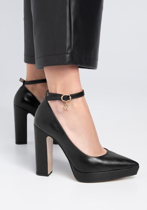 Női bőr túsarkú cipő vastag sarokkal, fekete, 98-D-951-0-40, Fénykép 15