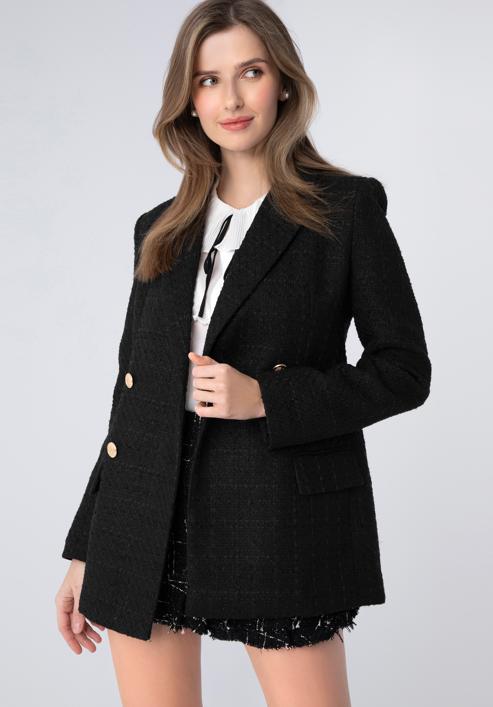 Női buklé anyagú kabát, fekete, 98-9X-500-N-L, Fénykép 2
