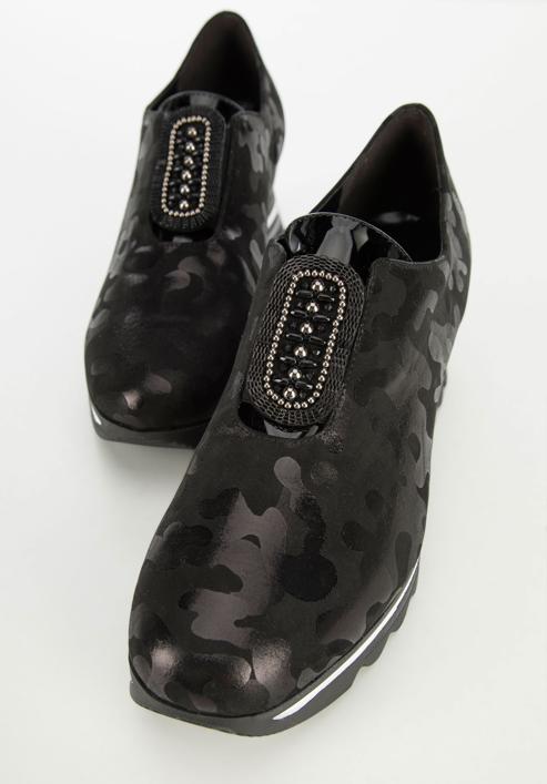 Női éktalpú, fémes fényű cipő, fekete, 95-D-651-1-36, Fénykép 7