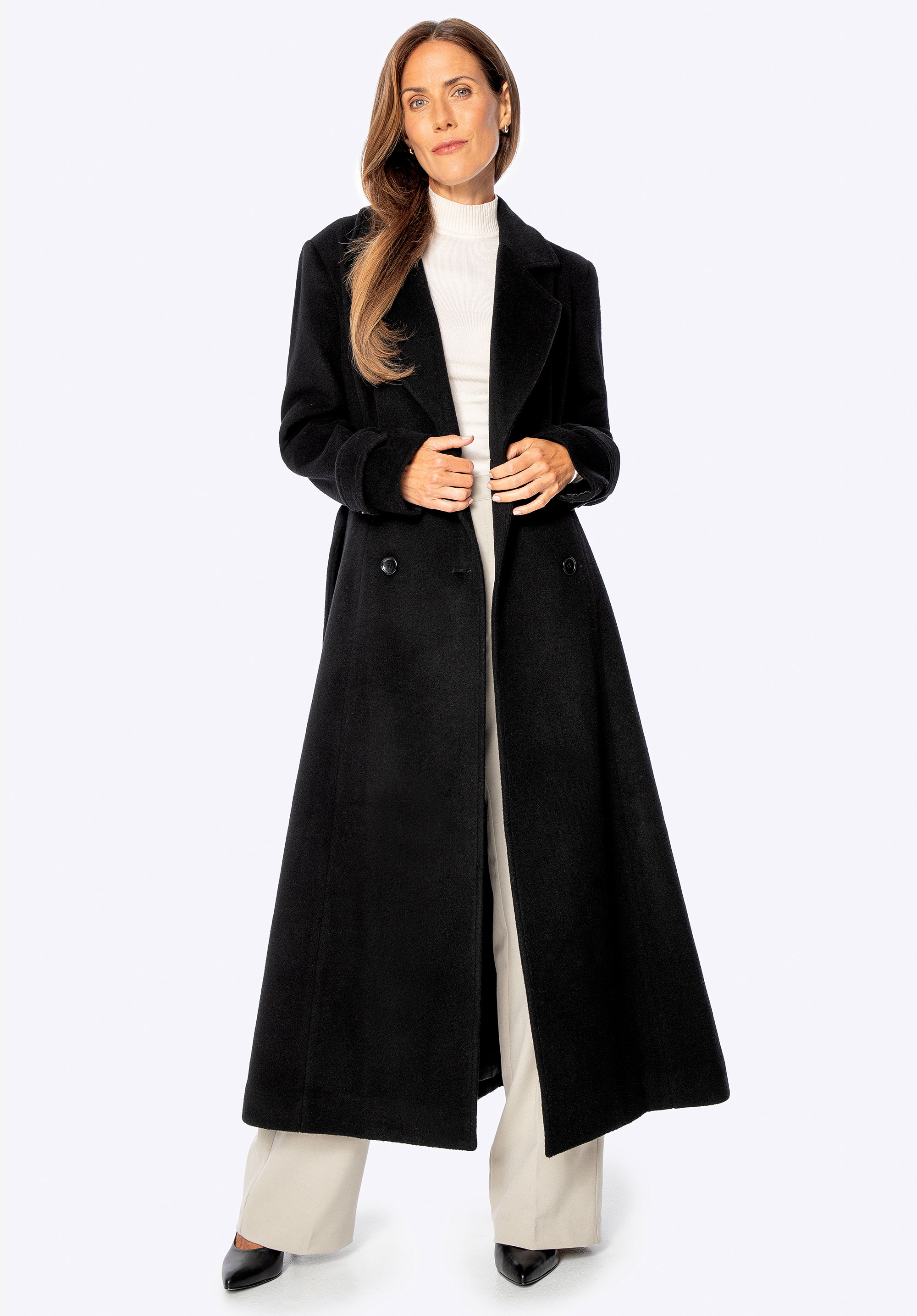 Női gyapjúkabát kasmír keverékkel, fekete, 101-9W-701-1-XL, Fénykép 1