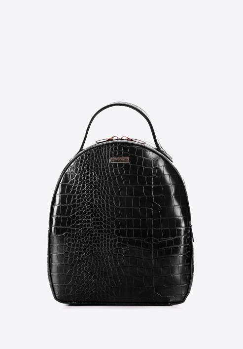 Női kisméretű krokodil textúrájú öko-bőr hátizsák, fekete, 29-4Y-013-3, Fénykép 1