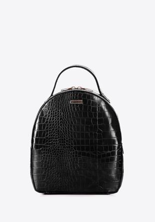 Női kisméretű krokodil textúrájú öko-bőr hátizsák, fekete, 29-4Y-013-1, Fénykép 1