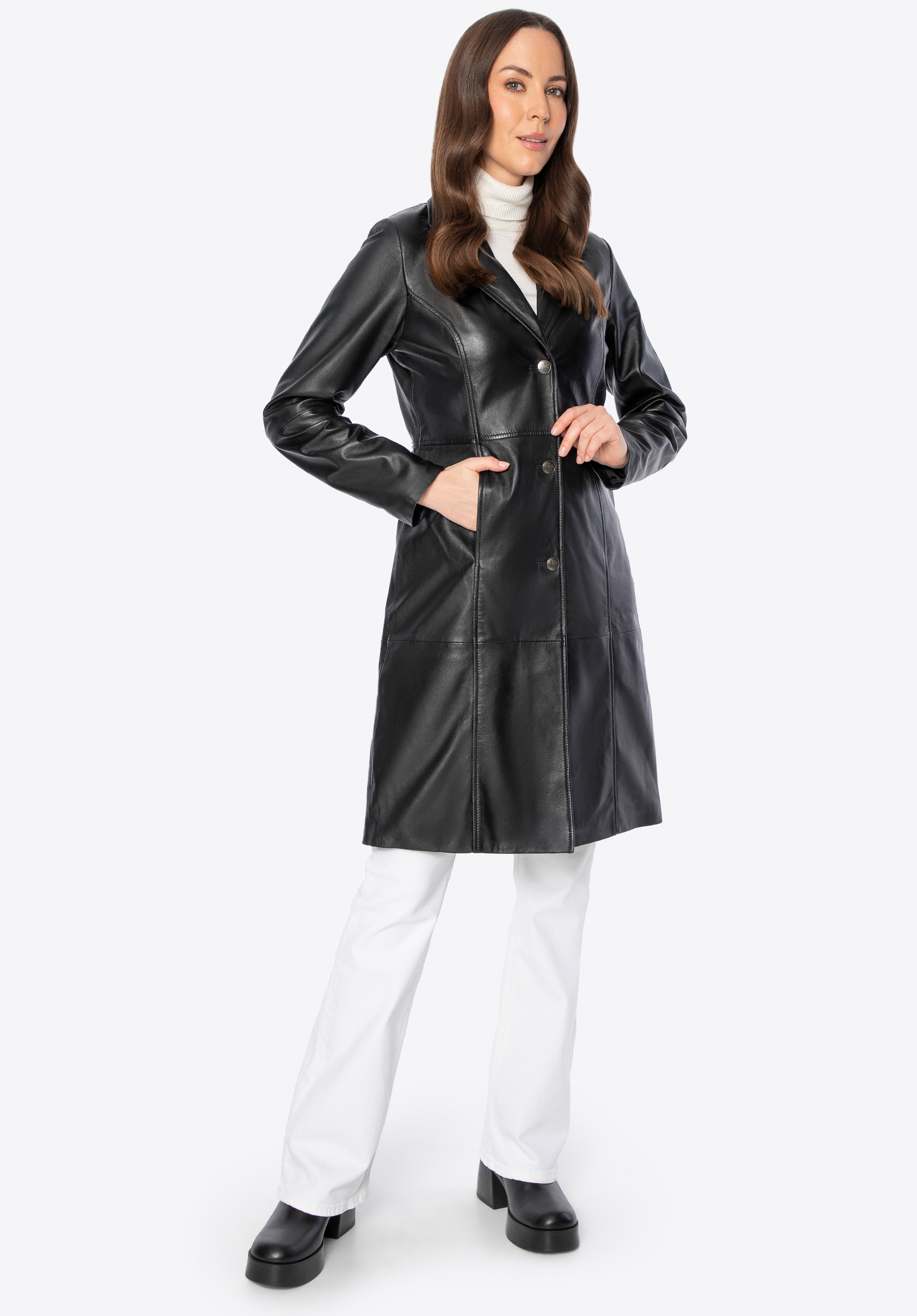 Női klasszikus báránybőr kabát, fekete, 101-09-802-1-S, Fénykép 1