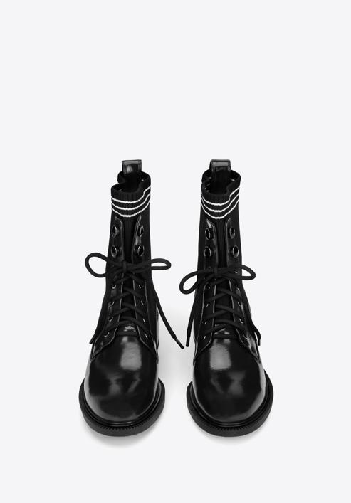 Női lakkbőr bakancs zokni szerű kiegészítéssel, fekete, 93-D-954-8-38, Fénykép 3