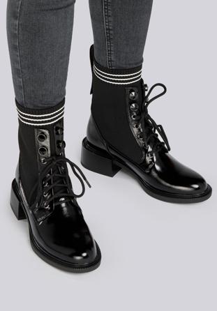 Női lakkbőr bakancs zokni szerű kiegészítéssel, fekete, 93-D-954-1-41, Fénykép 1