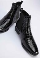 Női lakkbőr bokacsizma krokodilbőr textúrával, fekete, 95-D-509-3-38, Fénykép 7