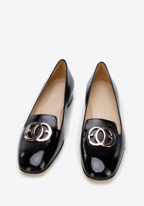 Női lakkbőr cipő dupla gyűrűvel, fekete, 96-D-104-1-35, Fénykép 2
