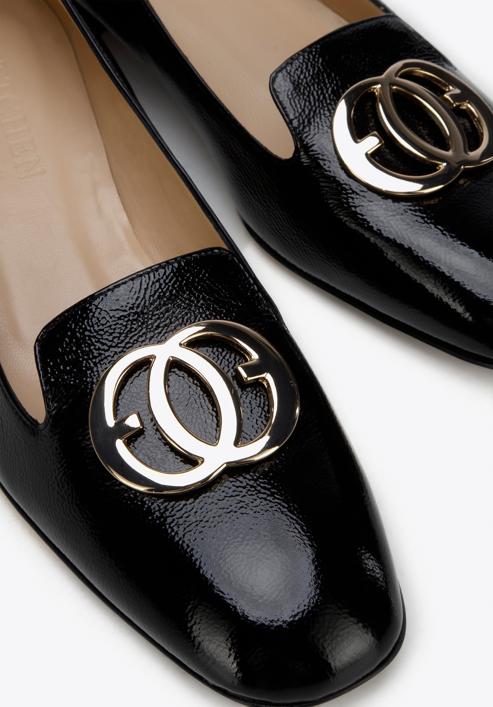 Női lakkbőr cipő dupla gyűrűvel, fekete, 96-D-104-1-35, Fénykép 8