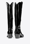 Női lakkbőrből készült térdig érő western csizma, fekete, 97-D-509-1-39, Fénykép 4