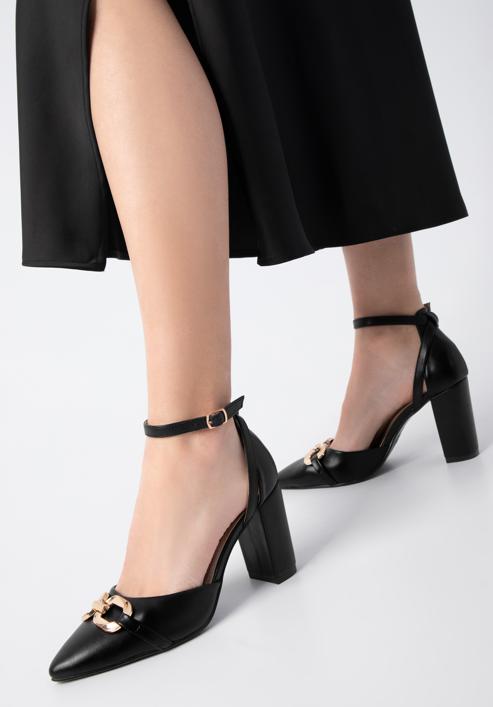 Női magas sarkú cipő dekoratív csattal, fekete, 98-DP-208-P-38, Fénykép 15